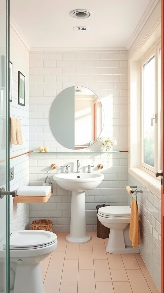 Bright bathroom featuring retro pastel tiles with modern fixtures