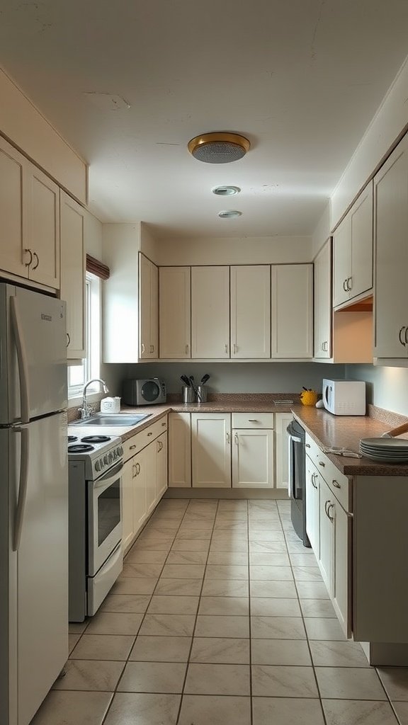 Before image of a spacious kitchen that needs renovation