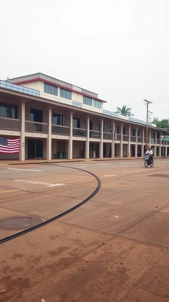 Image of a building with transitional design elements featuring soft colors and clean lines.