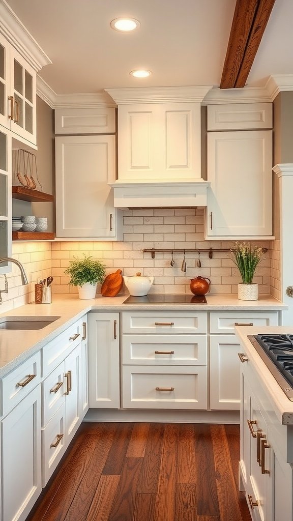 A bright and inviting kitchen with classic white cabinets and silver hardware