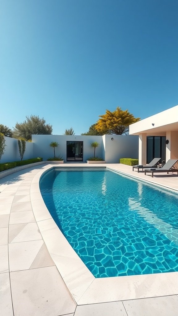 Luxury concrete swimming pool with clear blue water and modern design