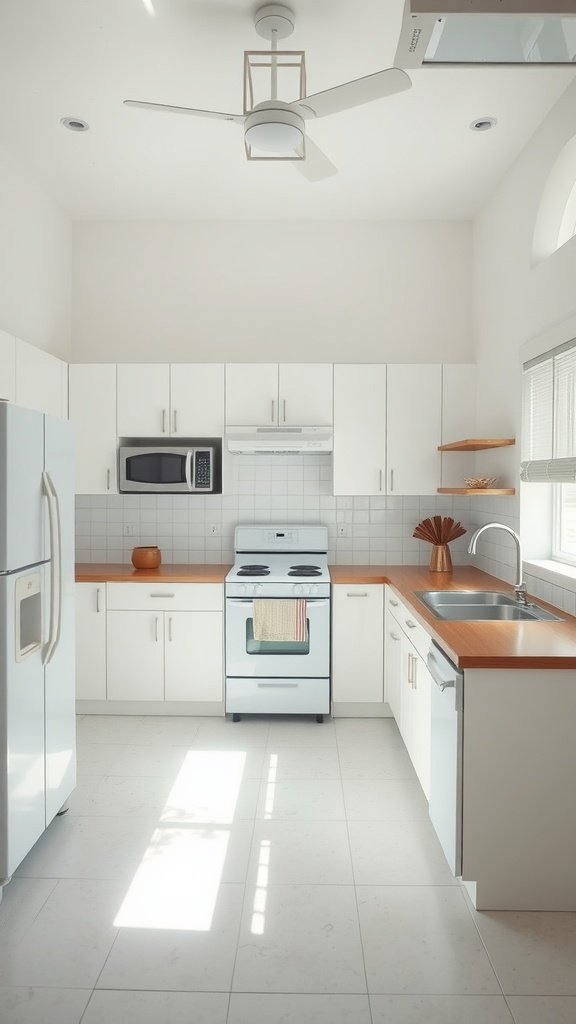 Featureless kitchen with white cabinets and minimal decor
