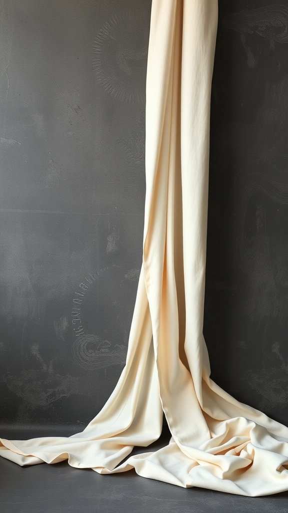Cream fabric draping elegantly against a charcoal gray background.