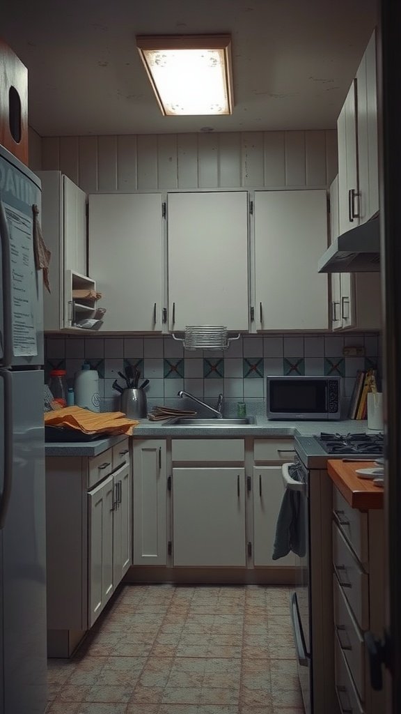 Before image of a cramped and lackluster kitchen
