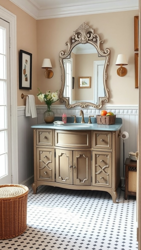Transformed Hemnes vanity in an Edwardian style bathroom