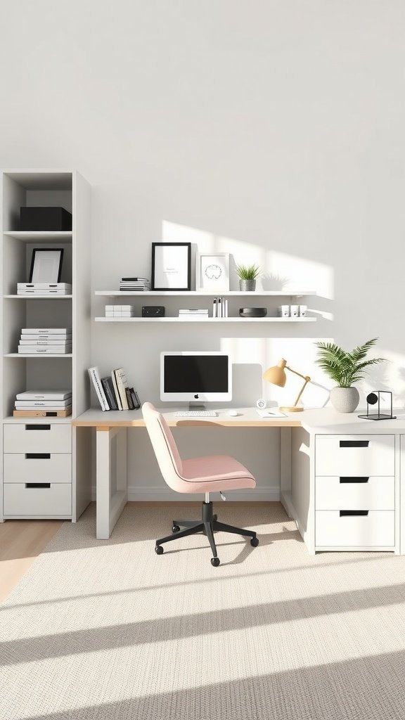 Minimalist home office setup with smart storage solutions