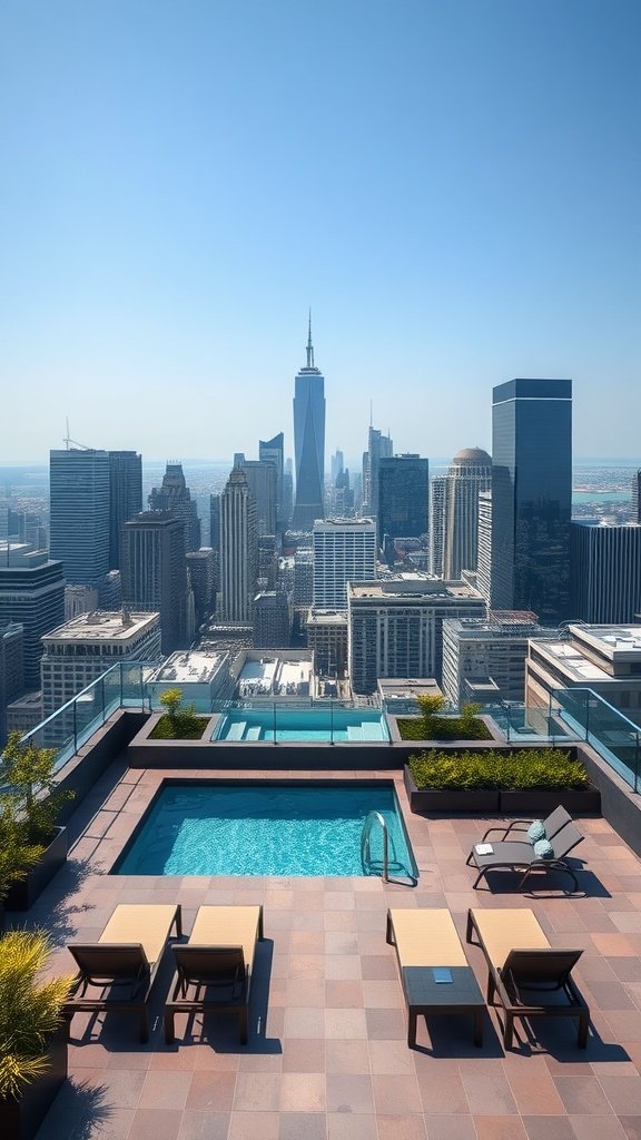 Rooftop plunge pool with city skyline view