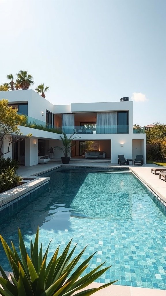 U-shaped house surrounding a small pool with greenery