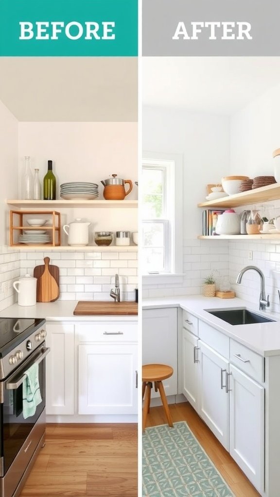 Before and after images of a small kitchen makeover