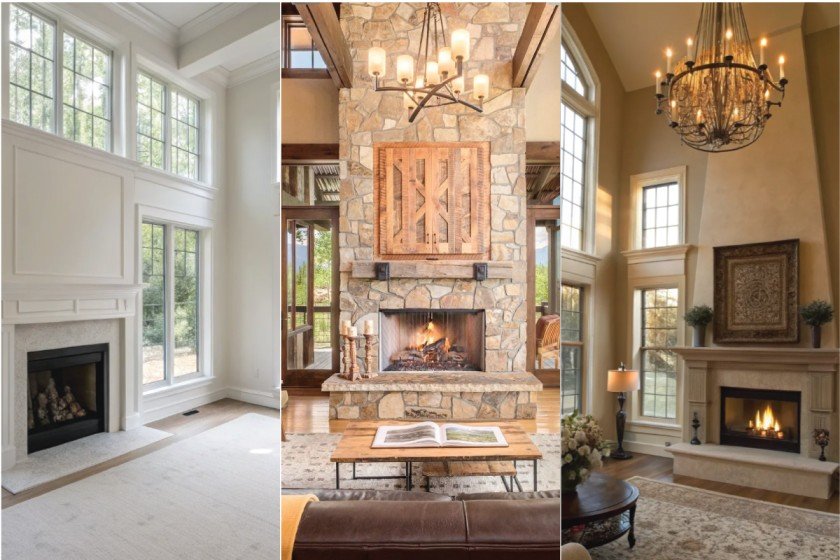 Stylish Fireplace Between Windows Ideas