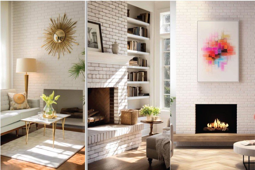 white brick fireplace