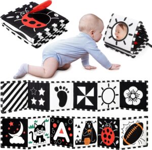 URMYWO Black and White Baby Toys, Tummy Time High Contrast Newborn Toys 0-3 Months, Soft Baby Book, Visual Stimulation Montessori Sensory Infant Toys 0-6-12 Months, Shower Gift for Boys Girls