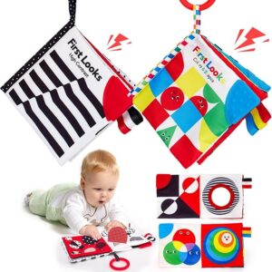 2.hahaland Baby Books 0-6 Months - 2PCS Infant Toys 0-6m Tummy Time Babies Toy Newborn Toys High Contrast Visual Development Sensory Book