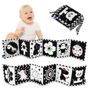 Vicloon Black and White Baby Toys, High Contrast Baby Book for Newborn 0-3 3-6 Months, Infant Tummy Time Toys, Early Education Sensory Toys, Visual Stimulation Folding Cloth Book for Boys Girls