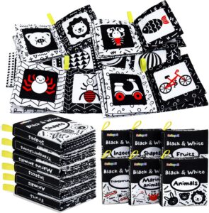 Dr.Rapeti Soft Cloth Books Baby Books Bath Books 6-Pack for Baby Infant Toddler Kids High Contrast Black and White Crinkle Washable Chewable Non-Toxic Early Educational Giftable