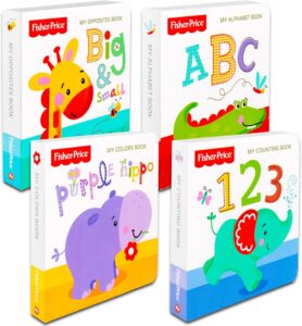 Fisher Price My First Books Set of 4 Baby Toddler Board Books (ABC Book, Colors Book, Numbers Book, Opposites Book)