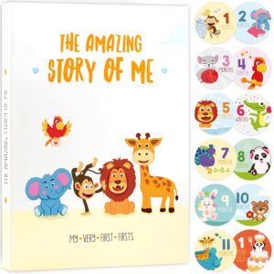 Baby Memory Book for Boy or Girl | First 5 Years Keepsake Journal Baby Book to Record Milestones and Photos | Gender Neutral Scrapbook for Newborn Babies with 12 Monthly Stickers