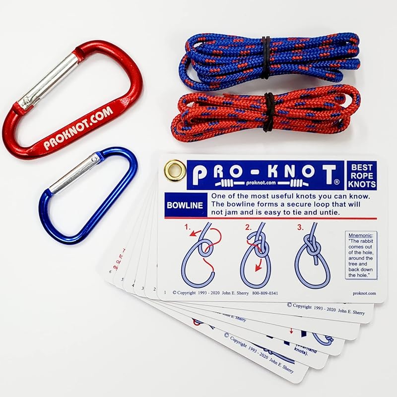 Pro-Knot Knot Tying Kit: Waterproof Cards Two Practice Cords Carabiner