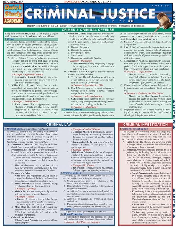QuickStudy Laminated Criminal Justice Reference Guide for Students & P