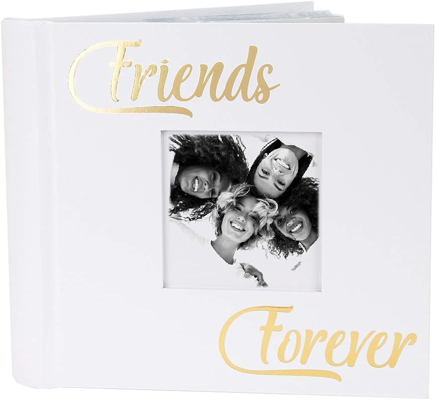 Happy Homewares Modern White Friends Forever Photo Album with Gold Foi