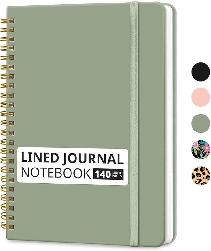 Taja A5 Lined Spiral Hardcover Notebook 140 College Ruled Pages for Wr