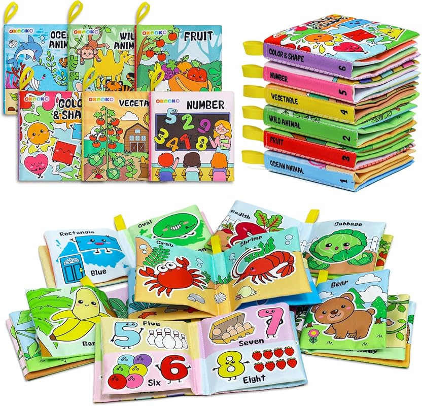 OKOOKO 6PCS Soft Cloth Bath Books, Crinkle & Washable Early Education 