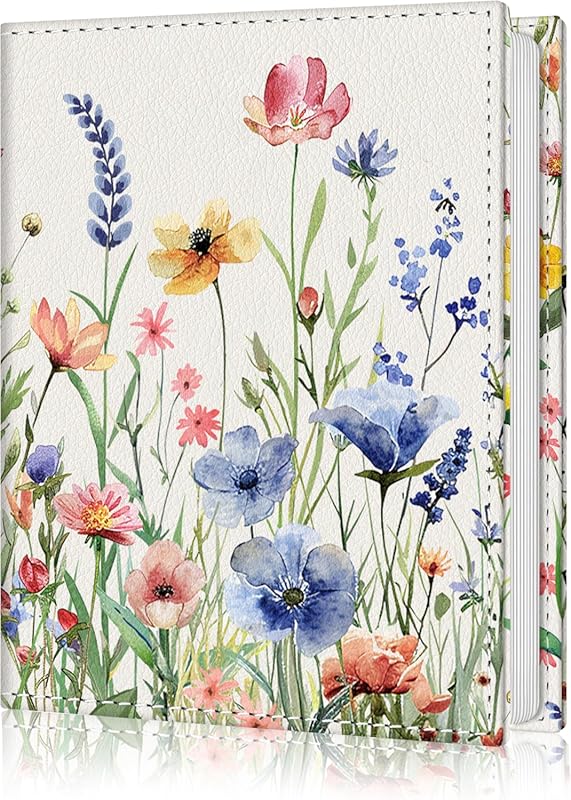 Botanical Wild Flowers Photo Album – 56 Pocket Mini PU Leather Book fo